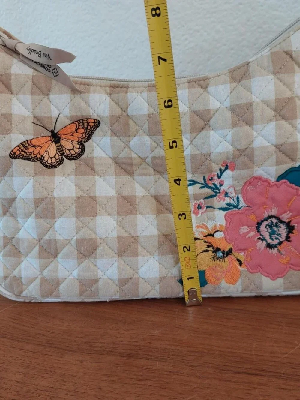 Vera Bradley Frannie Crescent Crossbody peach blossom picnic  is made from quilt